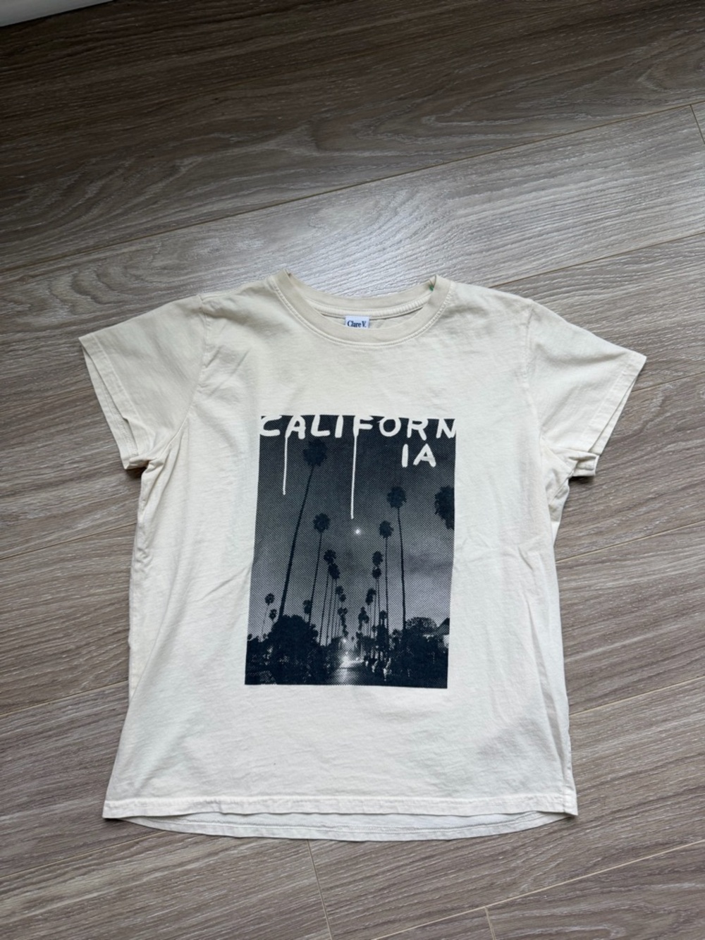 Clare V. Classic Tee Cream/Black Thierry Palm California Graphic Sz XS Cotton